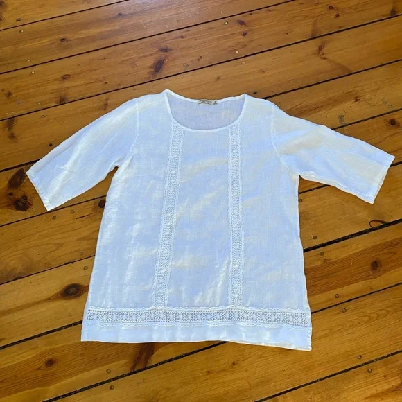 Marina Gigli white linen with cotton lace Blouse size medium - Picture 1 of 5